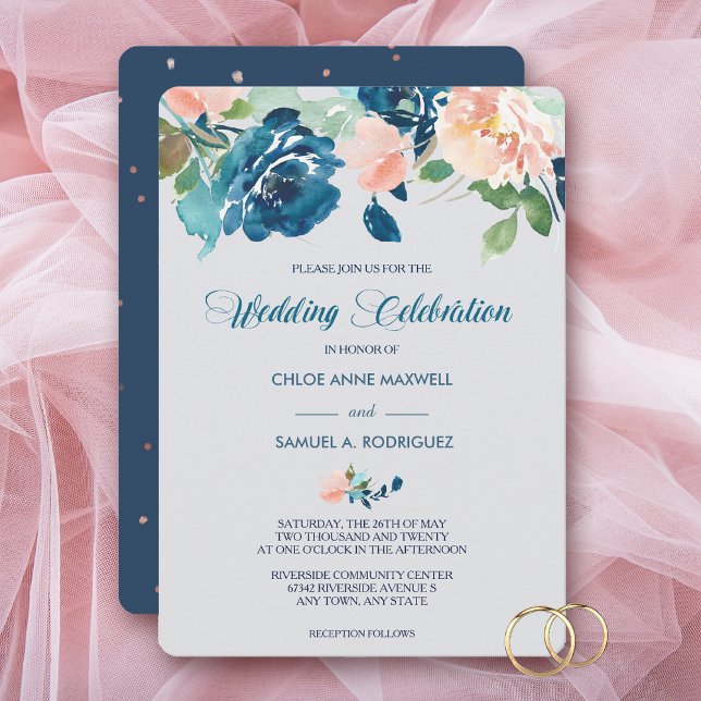 Invitación a la boda de los Rosas de la Peach azul (Subido por el creador)