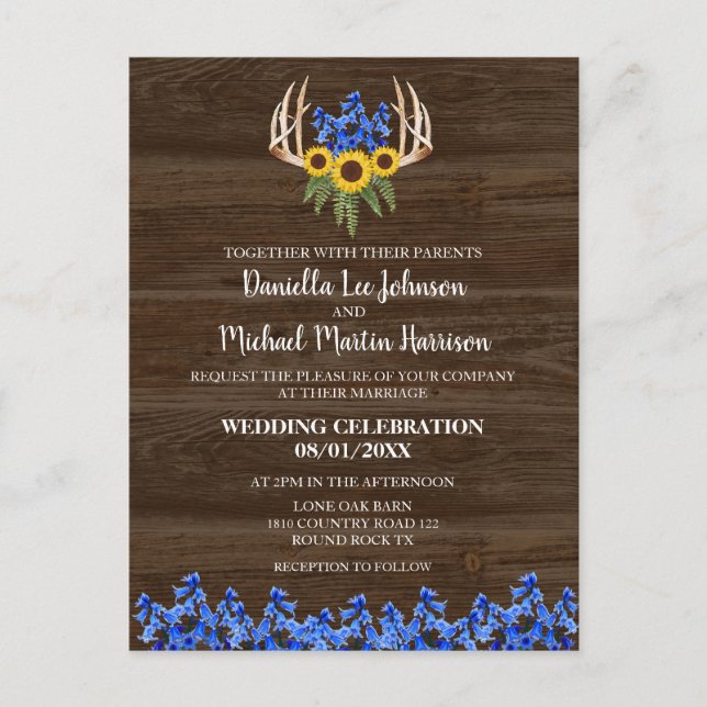 Invitación a la boda de los Rústicos Hombres Flora (Anverso)