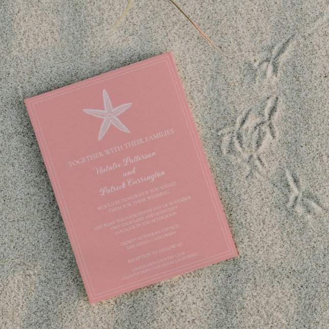 Invitación a la boda de los Starfish de Coral (Coral Starfish Wedding Invitation)