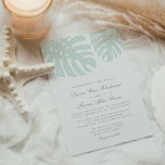 Invitación a la boda de los trópicos vintage<br><div class="desc">Elegante invitación a bodas tropicales con letras grises suaves con dos hojas de monstera en la parte superior en verde de lazo de isla pálida. Una hermosa y moda para bodas de playa, destino o verano. Recomendamos imprimir en el papel de Laid Tradicional una textura de lujo y un ambiente...</div>