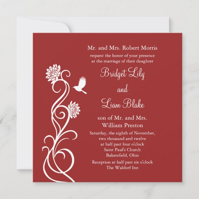 Invitación a la boda de Lotus Flowers (rojo) (Anverso)