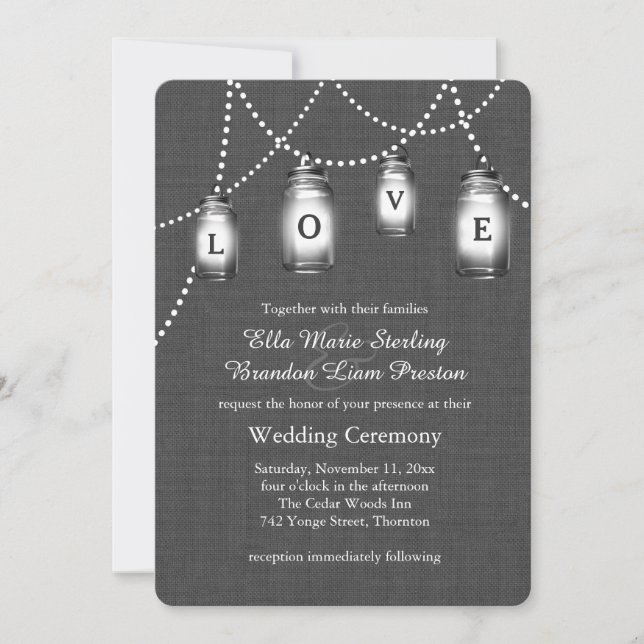 Invitación a la boda de Love Mason Jars (Anverso)