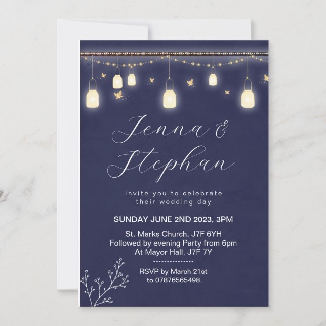 Invitación a la boda de luces de hadas, luces de c (Anverso)