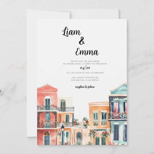 Invitación a la boda de Luisiana en Nueva Orleans (Anverso)