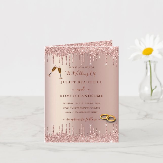 Invitación a la boda de lujo de Rosa Gold Rubor Pu (Planta pequeña)