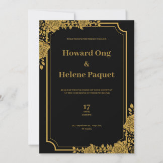 Invitación a la boda de lujo en negro y oro