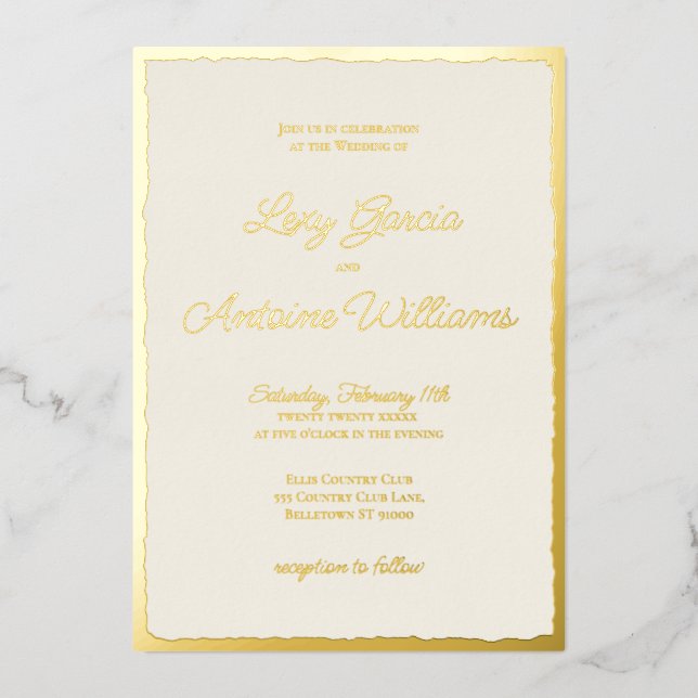 Invitación a la boda de lujo Gold Bold Edge Ecru (Anverso)