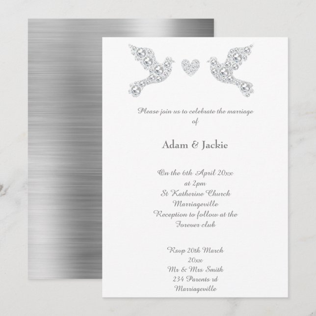 Invitación a la boda de lujo metálico plateado amo (Anverso / Reverso)