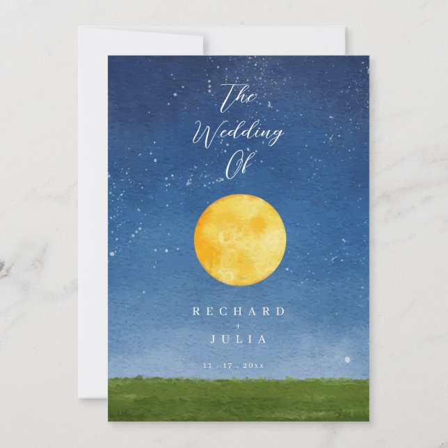 Invitación a la boda de LUNA/acuarela Luna llena (Reverso)