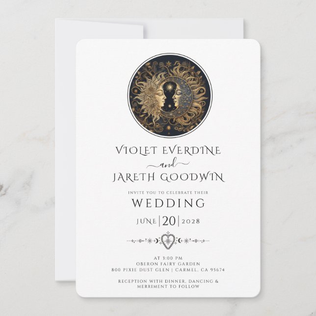 Invitación a la boda de luna de sol celestial (Anverso)