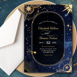Invitación a la boda de luna y sol celestial