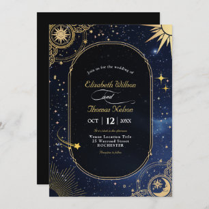 Invitación a la boda de luna y sol celestial