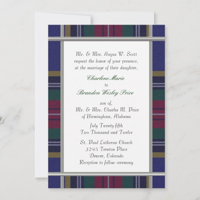 Invitación a la boda de MacBeth Tartan (Anverso)