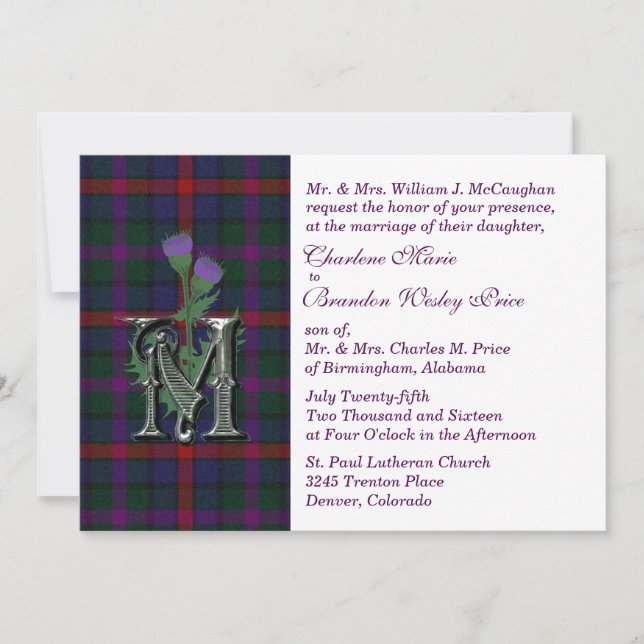 Invitación a la boda de MacCaughan Clan Tartan (Anverso)