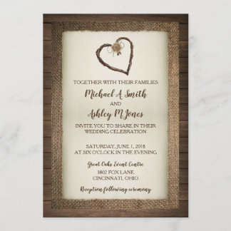 Invitación a la Boda de Madera, Burlap y Twine Hea