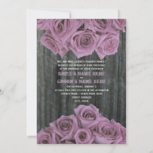Invitación a la boda de madera de pino y rosas ros
