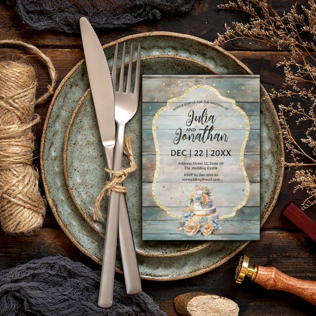 Invitación a la boda de madera de Shabby Chic Past (Subido por el creador)