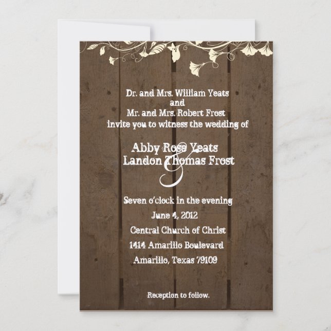 Invitación a la boda de madera floral (Anverso)