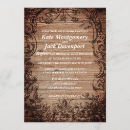 Invitación a la Boda de Madera Grabada Vintage