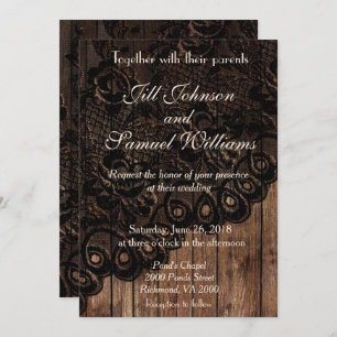 Invitación a la boda de madera marrón y encaje fal