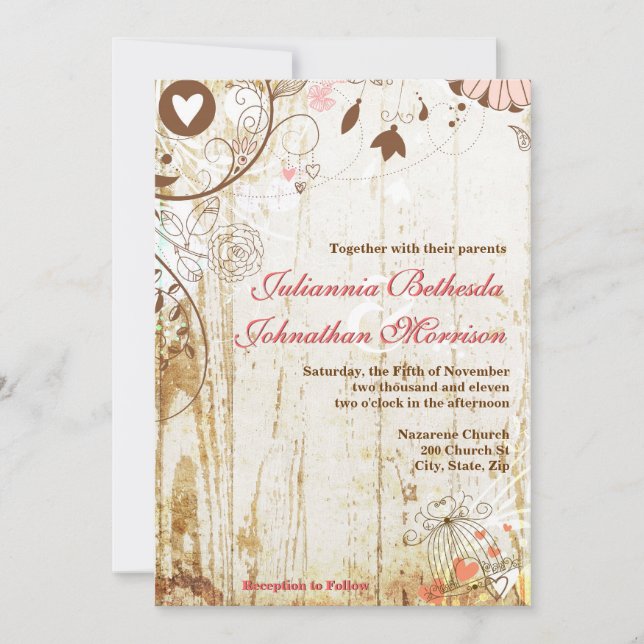 Invitación a la Boda de Madera Rusa (Anverso)
