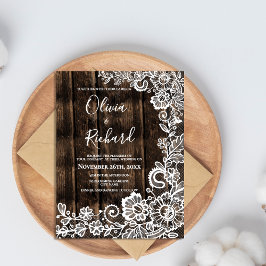 Invitación a la Boda de Madera Rústica Floral Lace