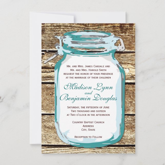 Invitación a la Boda de Madera Rústica Mason Jar (Anverso)