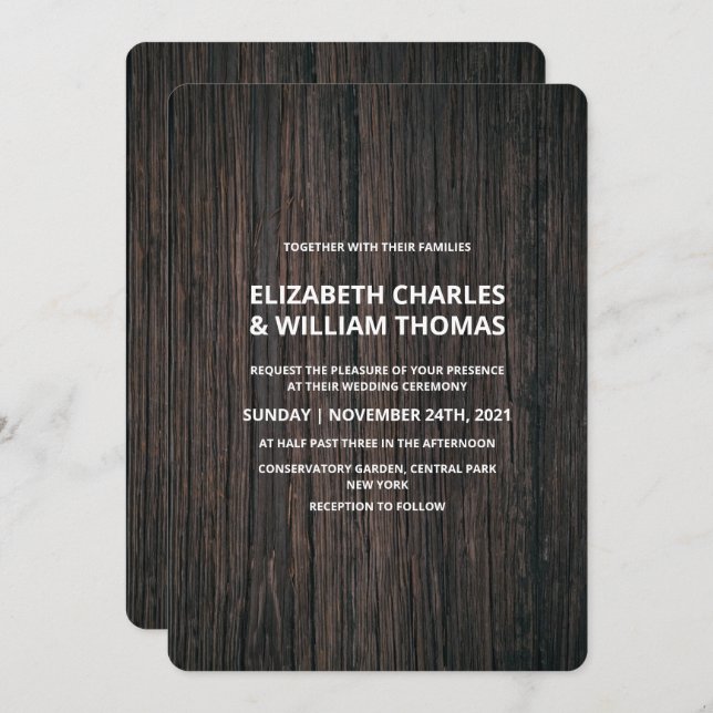 Invitación a la boda de madera texturada en rústic (Anverso / Reverso)