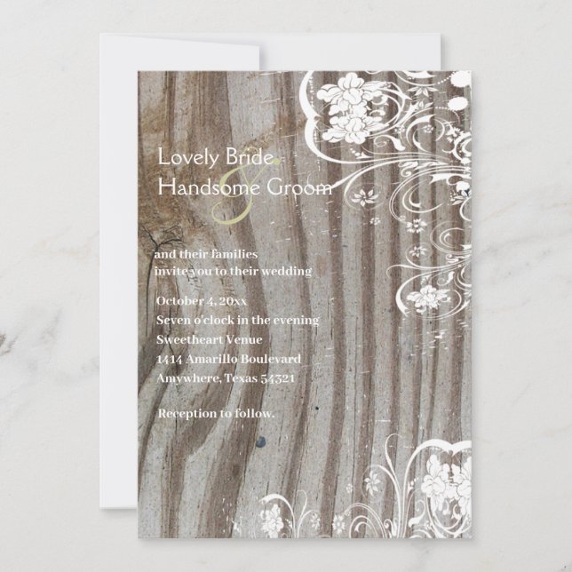 Invitación a la Boda de Madera Vieja y Shabby (Anverso)