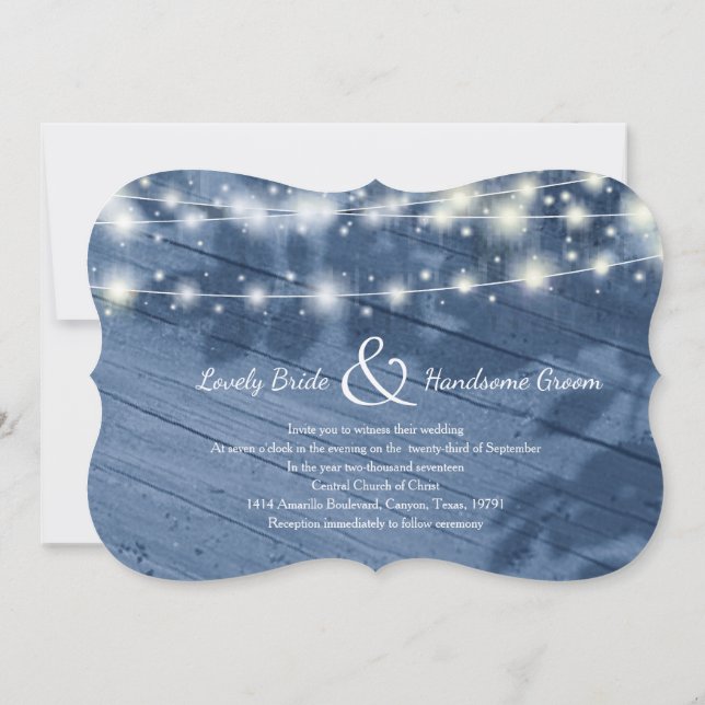 Invitación a la boda de maderas con luces de hadas (Reverso)