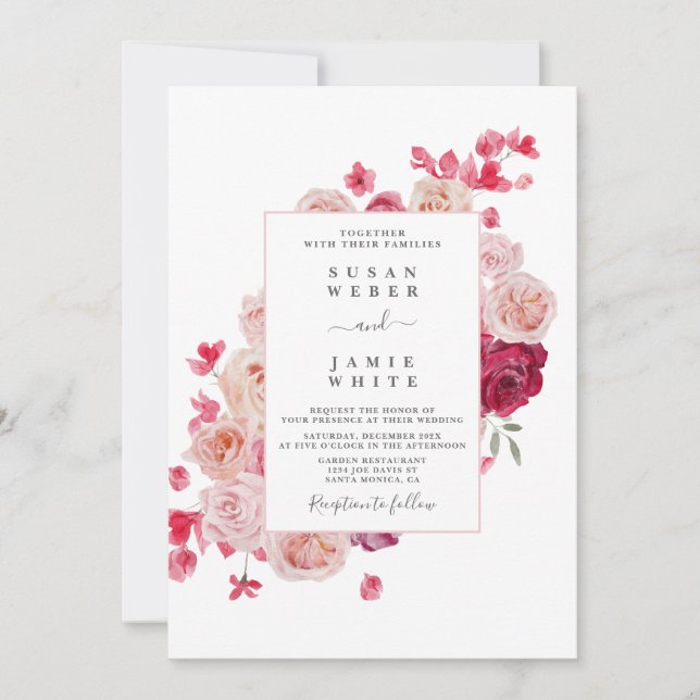 Invitación a la boda de Magenta Pink Floral (Anverso)