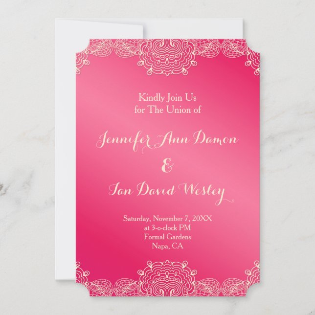 Invitación a la boda de magenta y encaje (Anverso)