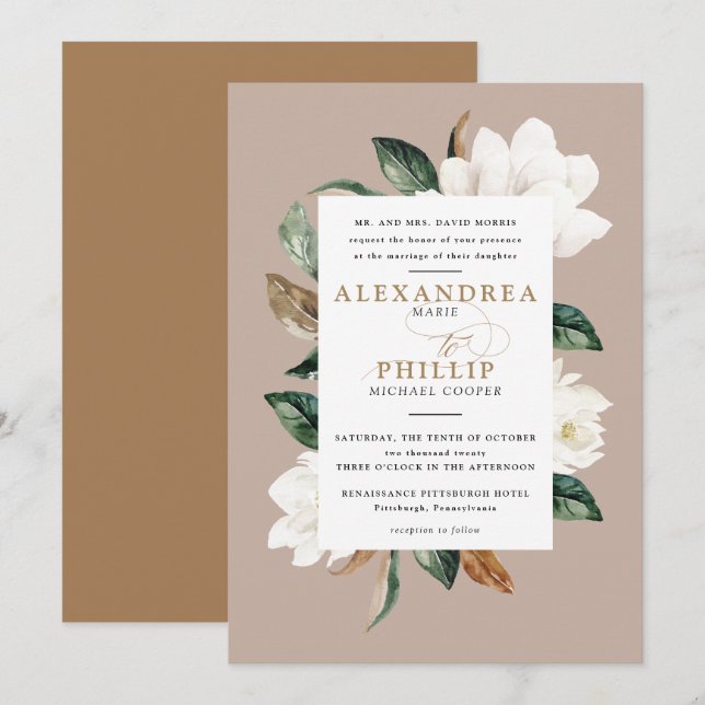 Invitación a la boda de Magnolia | Caqui (Anverso / Reverso)
