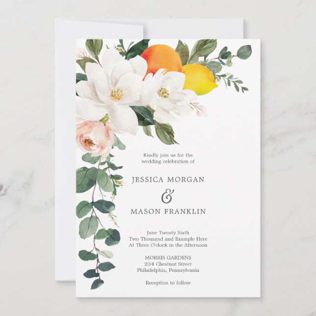 Invitación a la boda de Magnolia Citrus (Anverso)