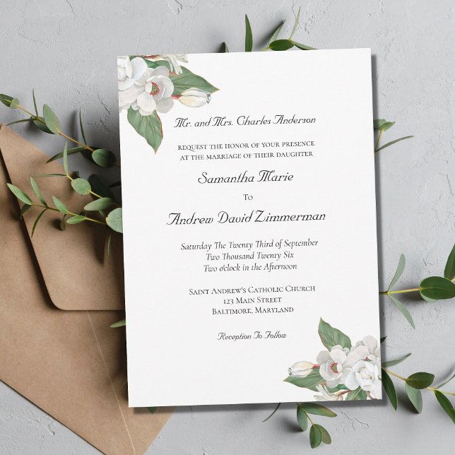 Invitación a la boda de Magnolia con flores blanca (Subido por el creador)