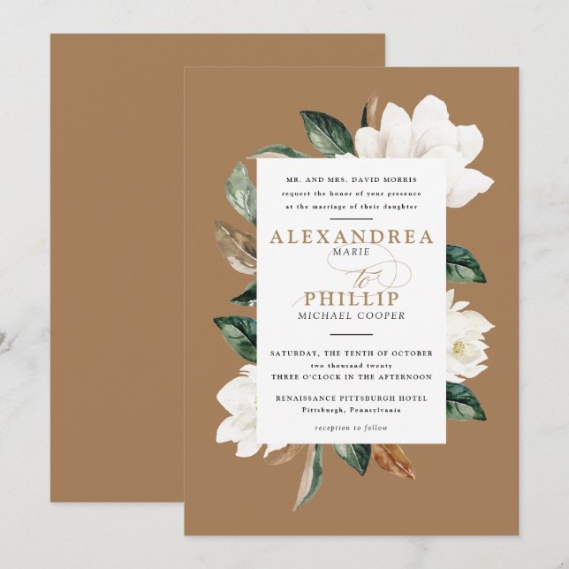 Invitación a la boda de Magnolia | Dorado (Anverso / Reverso)