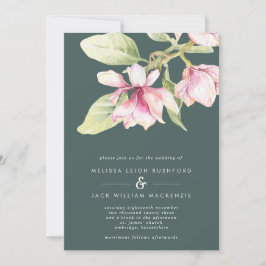 Invitación a la boda de Magnolia verde rosa y sabi