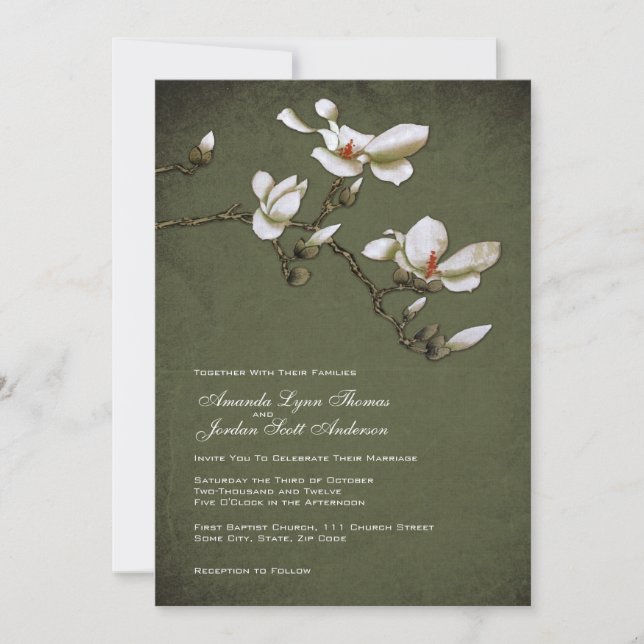 Invitación a la boda de Magnolia verde y blanca (Anverso)