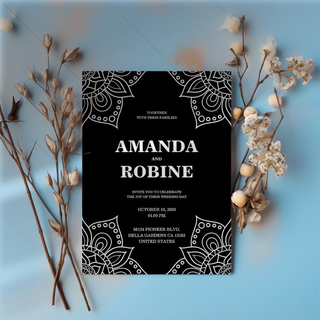 Invitación a la boda de manala blanca y negra (Subido por el creador)