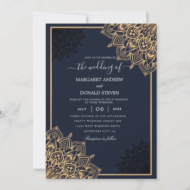 Invitación a la boda de Mandala dorada (Anverso)