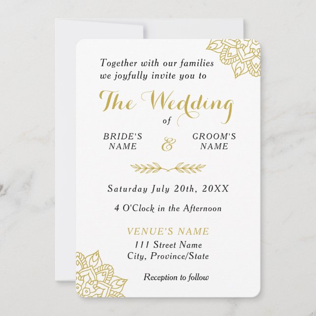 Invitación a la boda de Mandala dorada (Anverso)