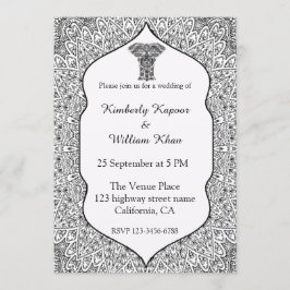 Invitación a la boda de Mandala en blanco y negro