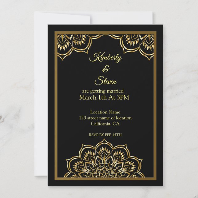 Invitación a la boda de Mandala en la India del or (Anverso)