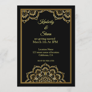 Invitación a la boda de Mandala en la India del or