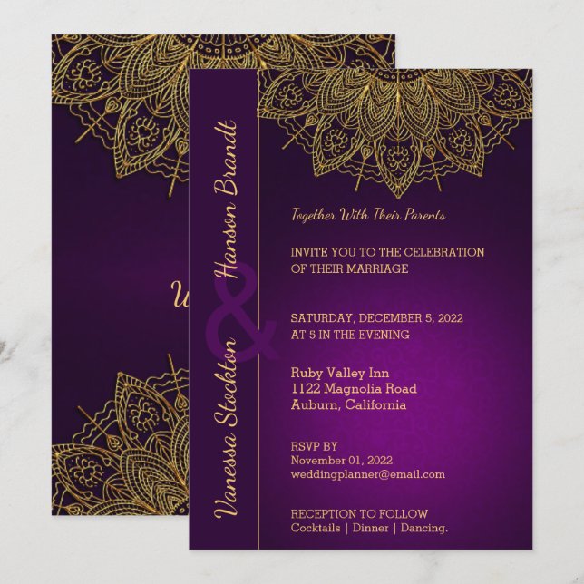 Invitación a la boda de Mandala en oro contemporán (Anverso / Reverso)