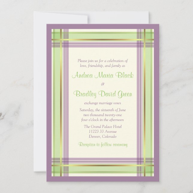 Invitación a la boda de manteca de lavanda verde d (Anverso)