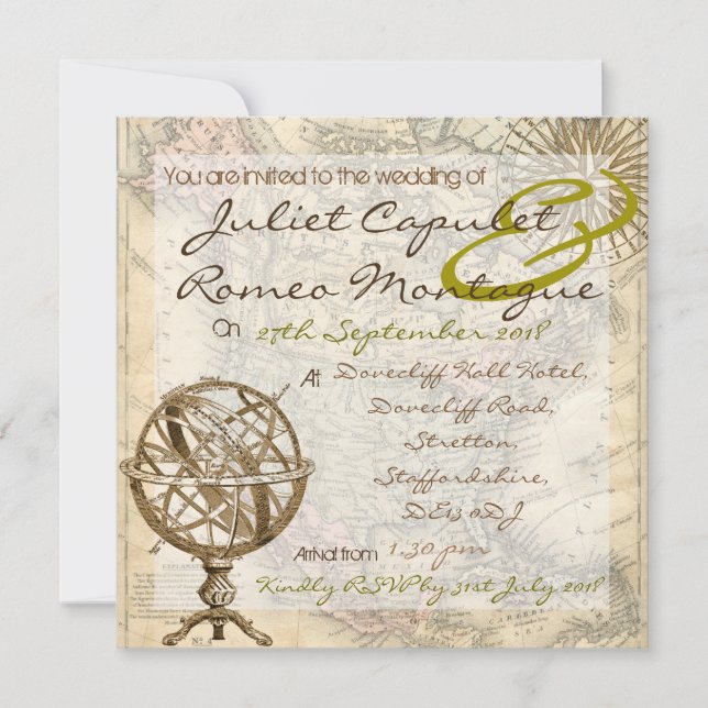 Invitación a la boda de Mapa de Vintage (Anverso)