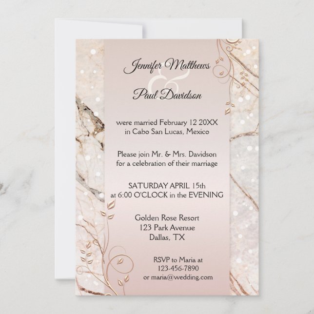 Invitación a la boda de Marble Rosa Gold Floral Po (Anverso)