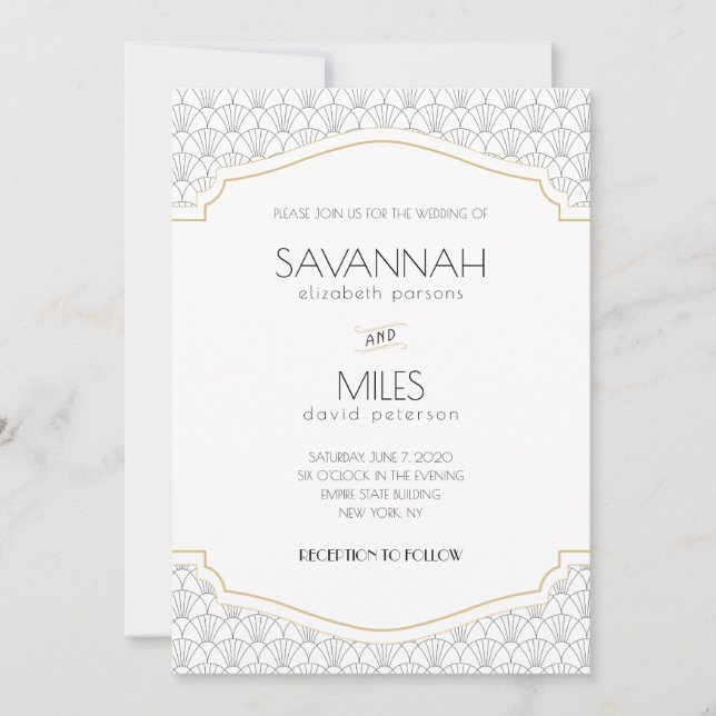 Invitación a la boda de marco Art Deco (Anverso)