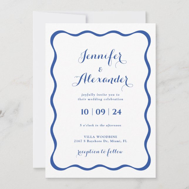 Invitación a la boda de marco azul (Anverso)